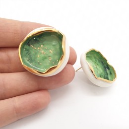 Twist - Cercei alb-verde-auriu - rotund1 - pin