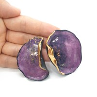 Twist - Cercei negru-violet-auriu - oval - pin