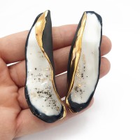 Twist - Cercei negru-alb-auriu - ovalpod - pin