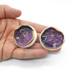 Twist - Cercei alb-violet-auriu - rotund1 - pin