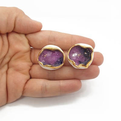 Twist - Cercei alb-violet-auriu - rotund1 - pin