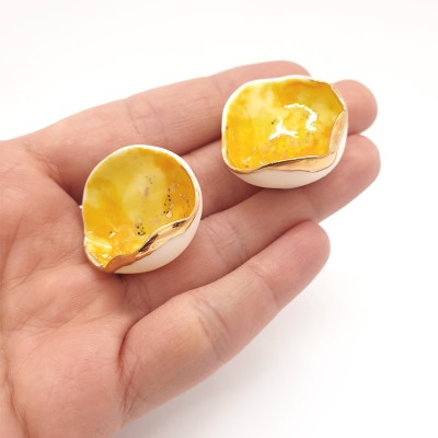 Twist - Cercei alb-galben-auriu - rotund2 - pin