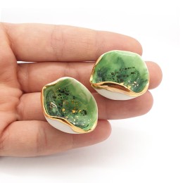 Twist - Cercei alb-verde-auriu - rotund2 - pin